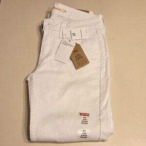 Levis 535 Super Skinny Knee Slit Cropped White Jeans